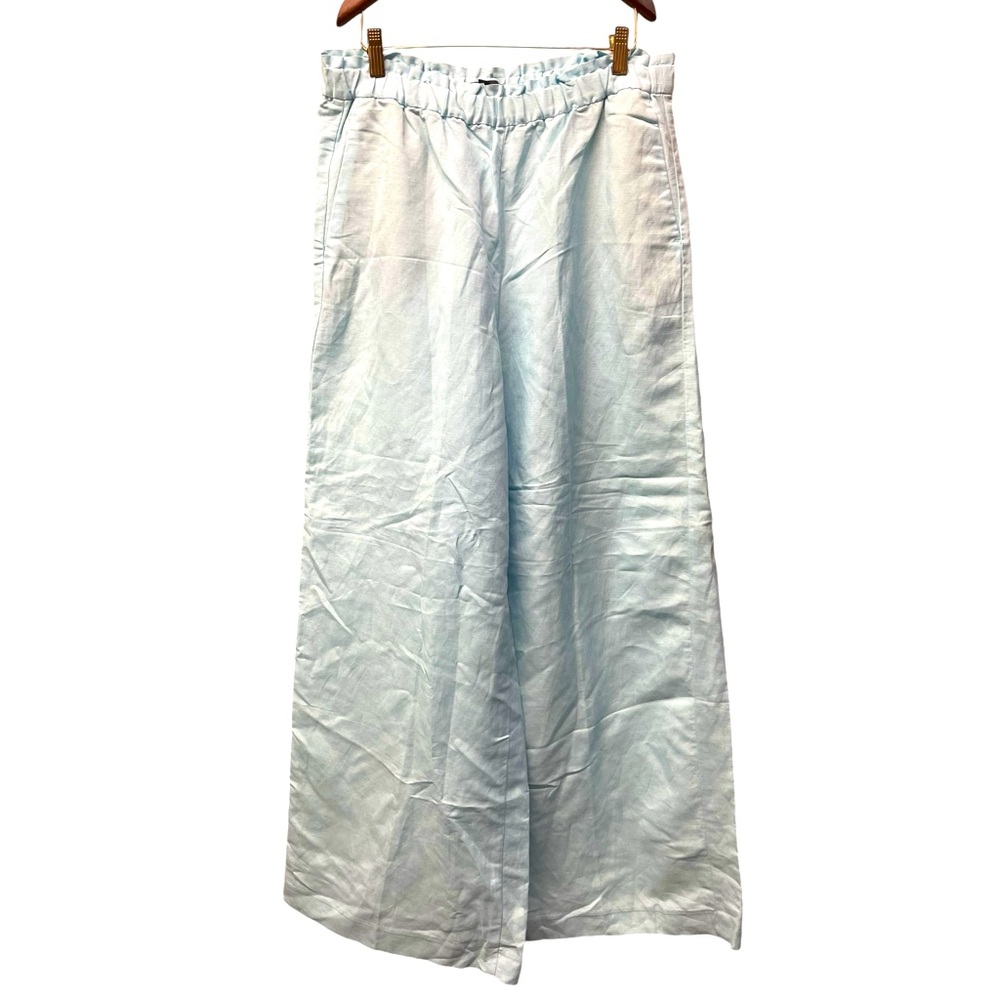 ANN TAYLOR Linen Blend Wide Leg Pants Robins Egg Blue Size Large NWT